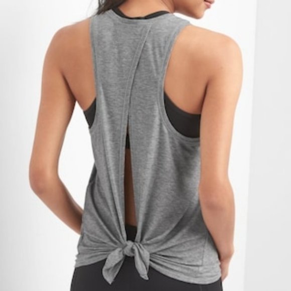 GAP Tops - Gap Fit Breathe Tie-Back Open Tank Workout Gray M